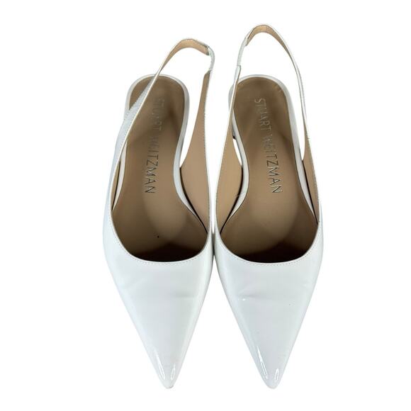 Stuart Weitzman White Patent Leather Slingback Pumps Size 8B Low Heel Dressy - Picture 3 of 9